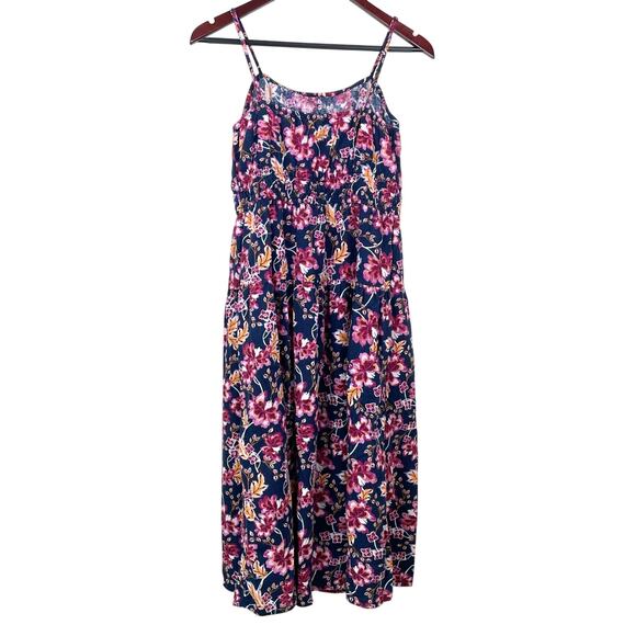 Old Navy Dress Sz M Linen Babydoll Cottage Fairy Feminine Floral Sun Midi Sun - Picture 8 of 10